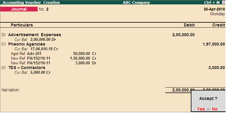 TDS on Advance Payments to Party & Adjustment in Tally.ERP9