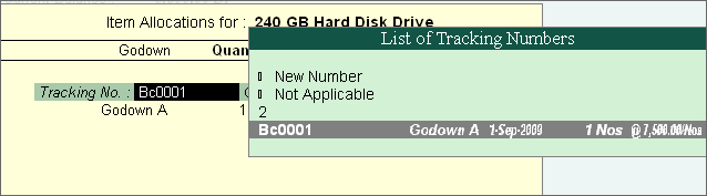 Tracking Number? @ Tally.ERP9
