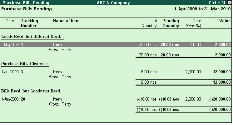 Image result for purchase bill pending in tally