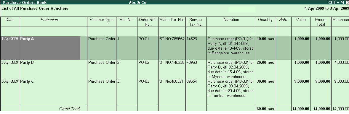 Columnar Purchase Order and Sales Order reports? @ Tally.ERP9