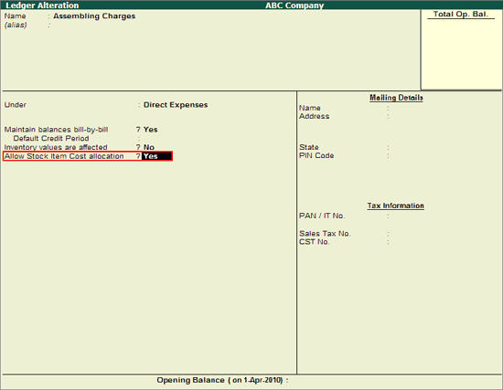 Enable Cost tracking in Tally.ERP9