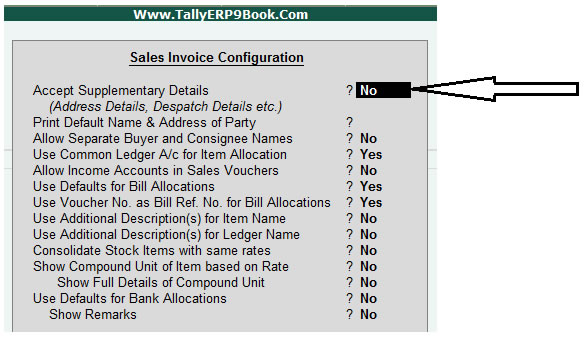Accept Supplementary Details in F12: Configuration in Tally.ERP9