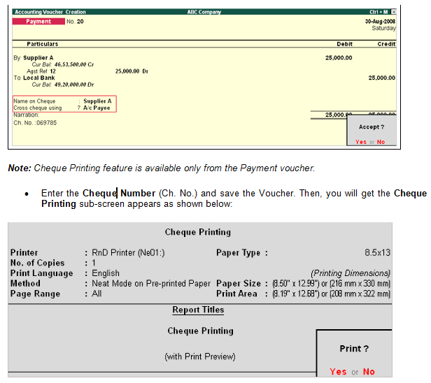 Image result for cheque printing in tally