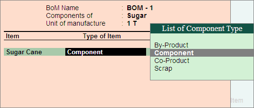 Define Type of Component for BOM