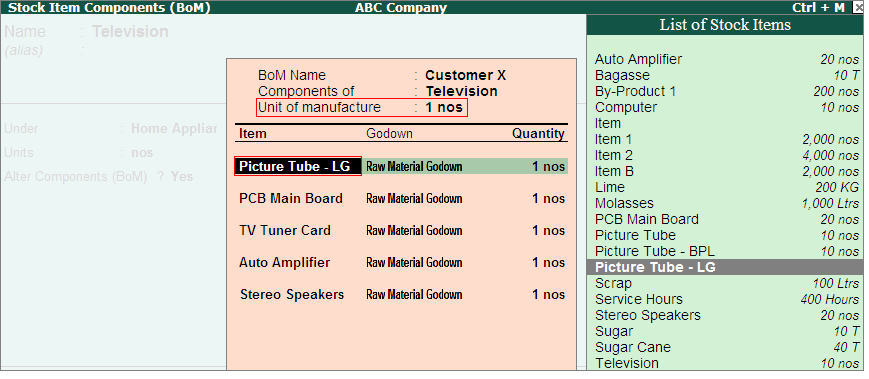 Bill of Material (BOM) of a stock Item? @ Tally.ERP9 : www.tallyerp9book.com