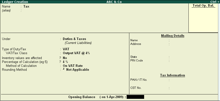 Tax Value for Sales Tax and Surcharge in Tally.ERP9