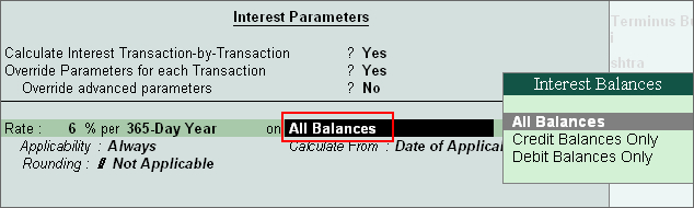 Calculating the Interest on All Balances or only Credit/ Debit balances? @ Tally.ERP9