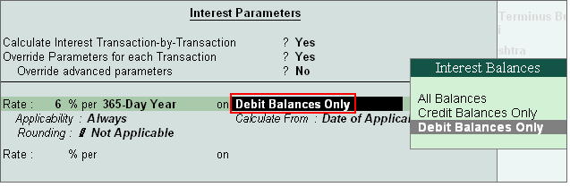 Calculating the Interest on All Balances or only Credit/ Debit balances? @ Tally.ERP9