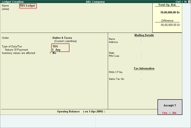 TDS (Tax) Ledger in Tally.ERP 9
