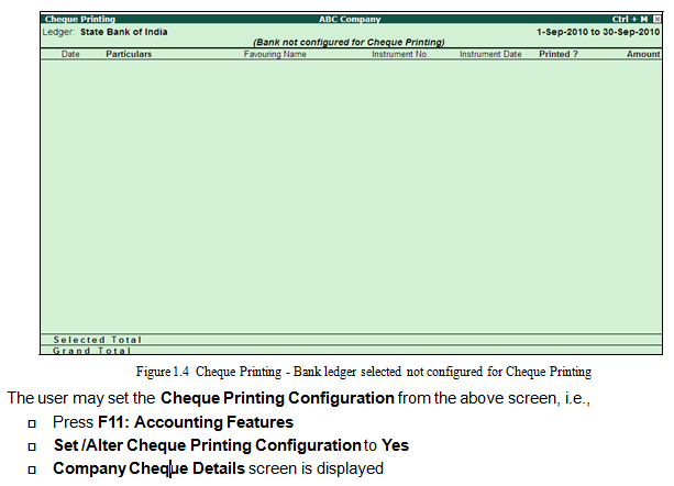 Cheque Printing on Banking @ Tally.ERP9