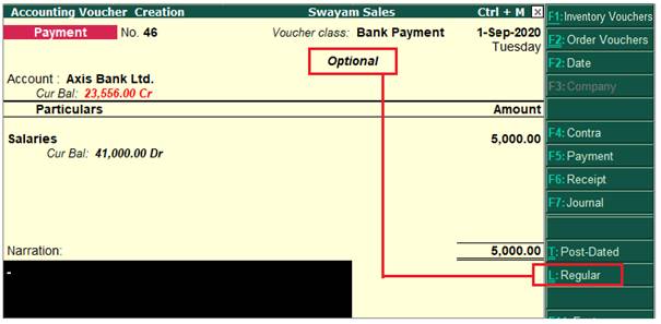 Optional Voucher in TallyERP9